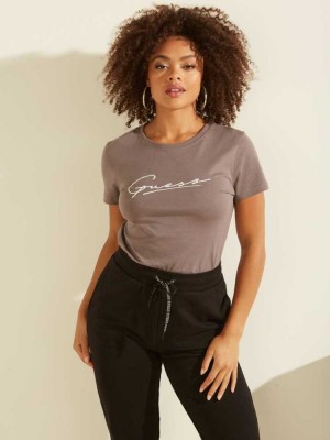 Purple Guess Eco Amelia Logo Women's T-Shirts | 4760-QPTUZ