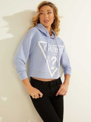 Purple Guess Eco Logo Hooded Women's Sweatshirt | 2763-MIQNW