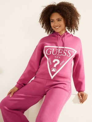 Purple Guess Eco Logo Hooded Women's Sweatshirt | 2953-JIZGY