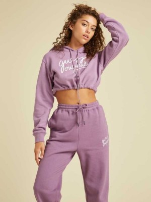 Purple Guess Originals Cropped Women's Hoodies | 0438-NKUCF