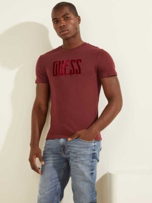 Purple Guess Velvet Applique Men's T-Shirts | 2015-CHLSJ