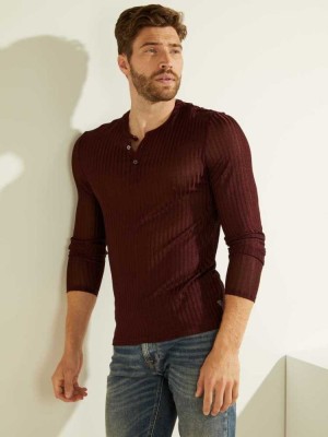 Purple Multicolor Guess Warehouse Long-Sleeve Henley Men's T-Shirts | 3190-TLXBM