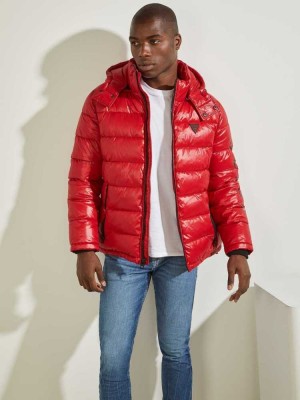 Red Guess Anthony Logo Puffer Men's Jackets | 3472-KHYRG