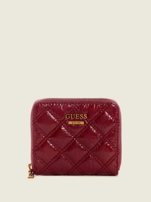 Red Guess Cessily Quilted Small Zip-Around Women's Wallets | 7981-IHEQT