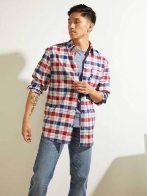 Red Guess Collins Long-Sleeve Men's Shirts | 8924-SERAM