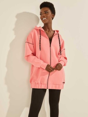 Red Guess Eco Caren Long Zip-Up Women's Hoodies | 1938-DSNPM