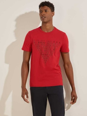 Red Guess Eco Keanu Logo Men's T-Shirts | 4697-YAKLF