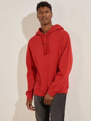 Red Guess Eco Roy Embroidered Logo Men's Hoodies | 4591-LCXHO