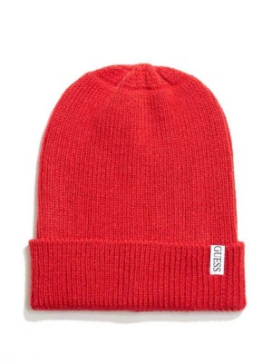 Red Guess Elliot Patch Men's Beanie | 2364-OKCZT