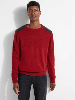 Red Guess Liam Herringbone Contrast Men's Sweaters | 8945-SMYDI