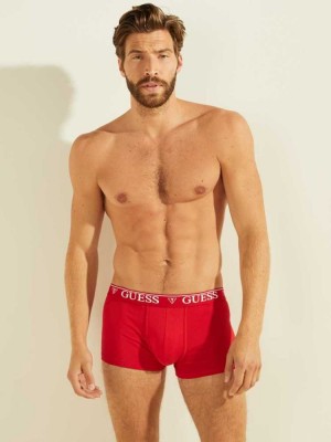 Red Guess Logo Band Boxer Briefs Men's Underwear | 2049-CJZXE