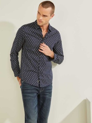 Red Guess Luxe Abstract Diamonds Men's Shirts | 2087-GFRPM