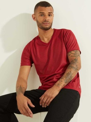 Red Guess Mason Yoke V-Neck Men's T-Shirts | 2783-EMYND