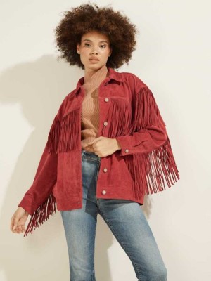 Red Guess Morgana Suede Leather Women's Jackets | 9215-GXZVT
