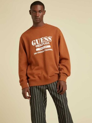 Red Guess Originals Logo Crewneck Men's Sweatshirt | 2068-NPMEC