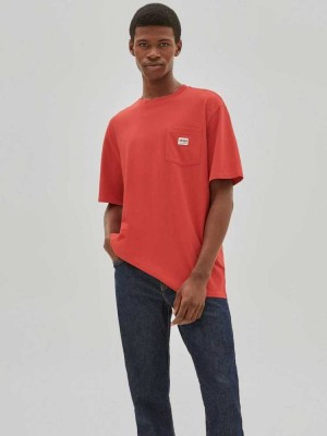 Red Guess Originals Pocket Men's T-Shirts | 6715-TDPAO