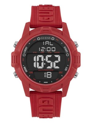 Red Guess Oversized Red Silicone Analog and Digital Men's Watches | 1046-BGJOM