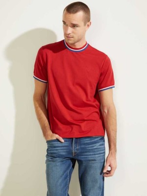 Red Guess Paul Ringer Men's T-Shirts | 5196-WOBQC