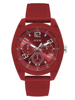 Red Guess Red and Silver-Tone Multifunction Men's Watches | 4796-OBJPC