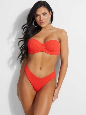 Red Guess Ribbed Balconette Bikini Top Women's Swimwear | 7102-GJXWD