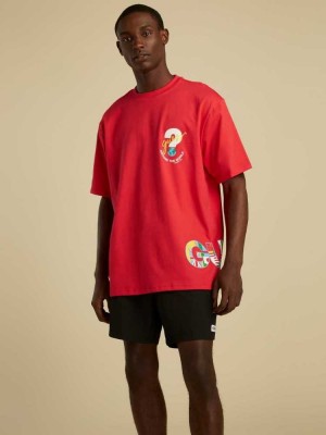 Red Guess Summer Games Logo Men's T-Shirts | 6178-IHUBX