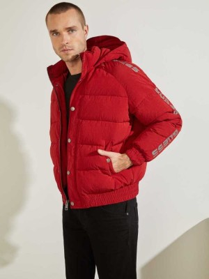 Red Guess Summit Nylon Ski Puffer Men's Jackets | 7628-EJMFQ