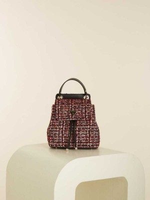 Red Multicolor Guess Cessily Tweed Convertible Women's Backpacks | 2351-QGZVF