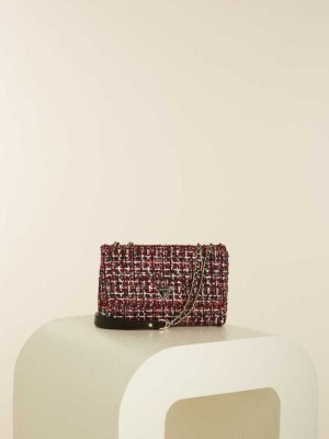 Red Multicolor Guess Cessily Tweed Convertible Women's Crossbodies | 6280-TZMHO