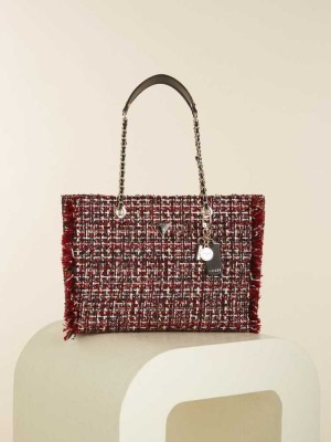 Red Multicolor Guess Cessily Tweed Women's Totes | 0463-GRSVK