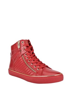 Red Multicolor Guess Million High-Top Men's Sneakers | 2190-RSVLY