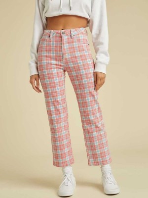 Red Multicolor Guess Originals Plaid Mom Women's Jeans | 0684-AZFTC