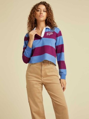 Red Multicolor Guess Originals Stripe Rugby Women's Shirts | 1345-NJXKS