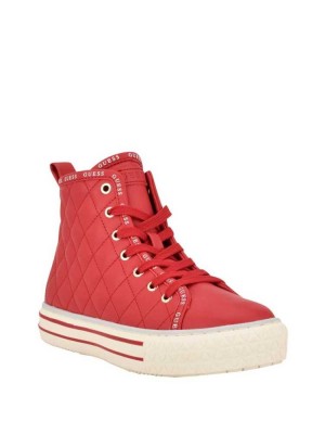 Red Multicolor Guess Quilted High-Top Women's Sneakers | 6214-MHYRQ