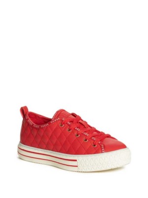 Red Multicolor Guess Quilted Low-Top Women's Sneakers | 3052-WQCBF