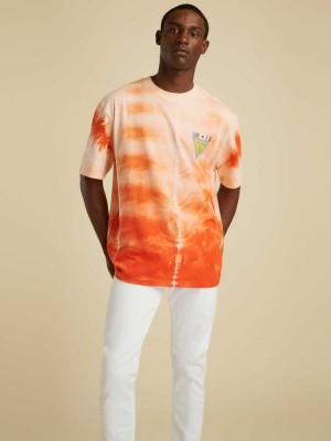Red Multicolor Guess Summer Games Tie-Dye Men's T-Shirts | 0678-LCANE