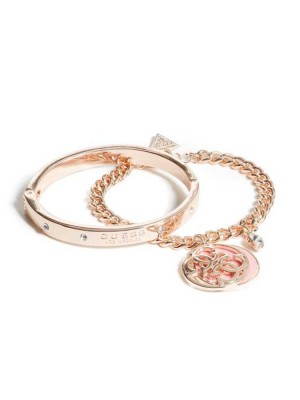 Rose Gold Guess Cadence Rose-Gold Tone Logo Set Women's Bracelet | 4627-CWRFP