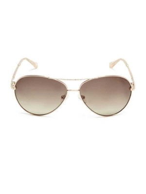 Rose Gold Guess Catherine Rhinestone Aviator Women's Sunglasses | 6297-YEPCM