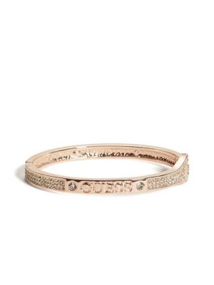 Rose Gold Guess Rose Gold-Tone Rhinestone Bangle Women's Ring | 3567-EDKMC