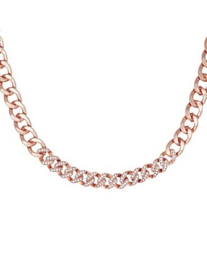 Rose Gold Guess Rose Gold-Tone Rhinestone Chain Neckline Women's Necklace | 4265-WMQPV