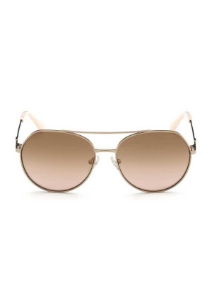 Rose Gold Guess Round Aviator Women's Sunglasses | 3795-CSNPM