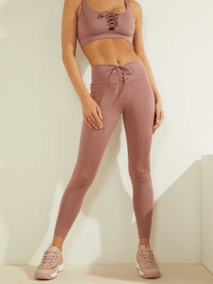 Rose Guess Lace-Up Women's Leggings | 7893-YBOJK