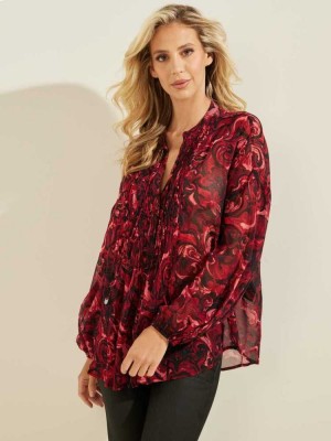 Rose Red Guess Eco Diamante Women's Blouse | 3410-YVJBC