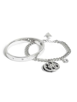 Silver Guess Cadence Silver-Tone Logo Set Women's Bracelet | 2073-MPRLJ