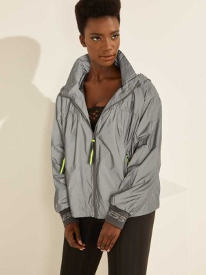 Silver Guess Cleo Reflective Women's Windbreaker | 9850-QJNZX