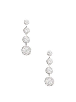 Silver Guess Cubic Zirconia Cascading Women's Earrings | 4713-AOKMJ