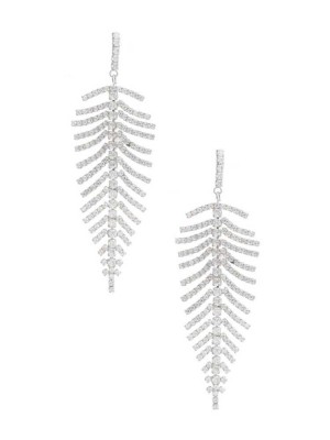Silver Guess Cubic Zirconia Leaf Women's Earrings | 0148-PEIUZ