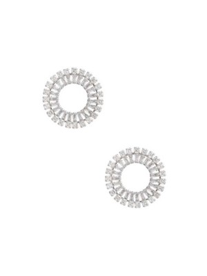 Silver Guess Cubic Zirconia Round Women's Earrings | 1762-XSBFU