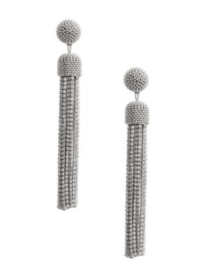Silver Guess Cubic Zirconia Tassel Women's Earrings | 9310-LDZAO