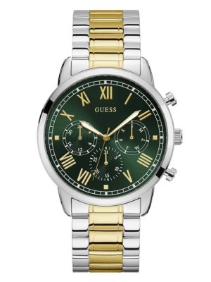 Silver Guess Green Two-Tone Multifunction Men's Watches | 5064-VZOLD