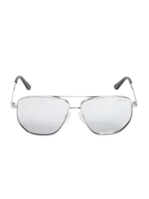 Silver Guess Kelly Aviator Women's Sunglasses | 1092-SBIRU